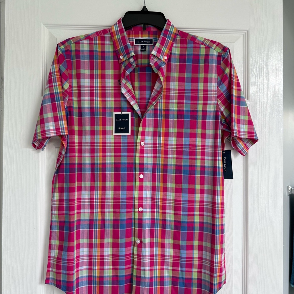 Club Room Pink and Red Plaid Casual Shirt